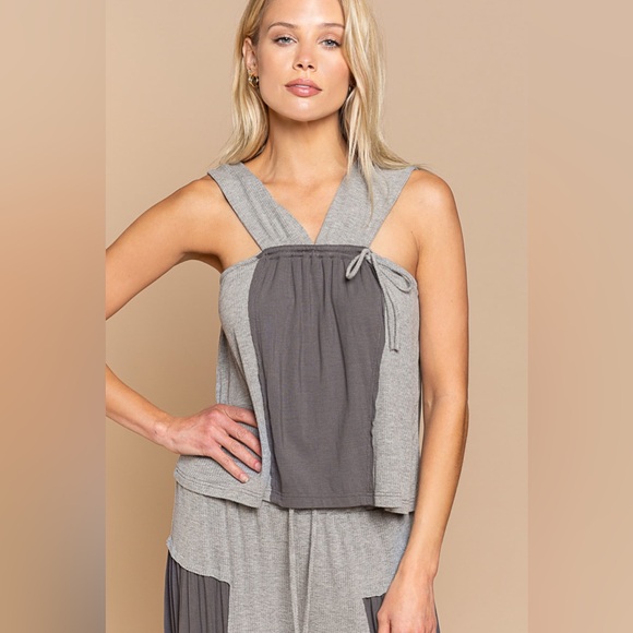 POL Tops - POL Grey Colorblock Halter Top